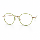 Green eyeglasses with gold accents
