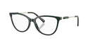 Green cat-eye glasses on a white background.
