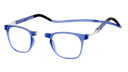Clic Flex Magnetic rectangle Reading glasses - color blue that opens from the nose and has a flexible neck strap