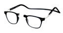 Clic Flex Magnetic rectangle Reading glasses - color black that opens from the nose and has a flexible neck strap