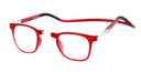 Clic Flex Magnetic rectangle Reading glasses - color red that opens from the nose and has a flexible neck strap