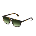 A pair of square aviator-style sunglasses with a dark brown and black tortoiseshell frame and green gradient lenses, shown on a plain white background.