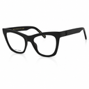 Black Marc Jacobs eyeglasses with a thick, rounded rectangular frame and clear lenses, displayed on a clean white background with a soft reflection.