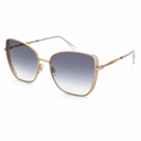 A pair of women's oversized square sunglasses with a gold-tone metal frame, gradient gray-to-clear lenses, and clear temple tips, shown on a white background.
