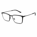Matte black metal eyeglasses with a rectangular frame and thin temples, shown on a clean white background.