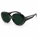 Oversized round sunglasses with a glossy black frame and dark lenses, shown on a clean white background.