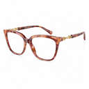 Cat-eye eyeglasses featuring a brown and amber tortoiseshell acetate frame with gold-tone metal hardware at the hinge, shown on a clean white background.