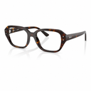Ray-Ban square eyeglasses in a dark brown and amber tortoiseshell acetate, featuring clear lenses and silver rivets, shown on a white background with a soft reflection.