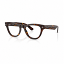 Ray-Ban Wayfarer-style eyeglasses in a dark brown and amber tortoiseshell acetate, shown on a clean white background with a soft reflection.