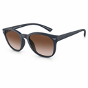 Emporio Armani sunglasses with a matte blue frame and brown gradient lenses, shown on a clean white background.