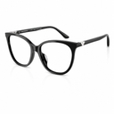 Black cat-eye eyeglasses with clear lenses and silver-tone triangular metal accents on the temples, shown on a white background.