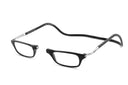 Clic XXL Magnetic rectangle Reading glasses - color black that opens from the nose and has a neck strap