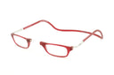 Clic XL Magnetic rectangle Reading glasses - color clear red that opens from the nose and has a neck strap