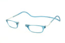 Clic XL Magnetic rectangle Reading glasses - color clear bue that opens from the nose and has a neck strap
