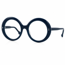 Navy blue eyeglasses on a white background