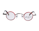 Round eyeglasses with red frames and John Lennon Eyewear logo on a white background