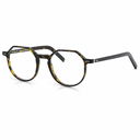 Geometric eyeglasses with a tortoiseshell frame on a white background