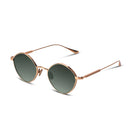 Rose gold frame with dark lenses on a white background.