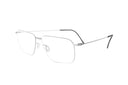 Pair of silver eyeglasses on a white background