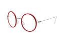 Round eyeglasses with red frames on a white background
