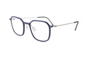 Navy blue eyeglasses on a white background