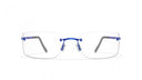 Rimless glasses with blue temples