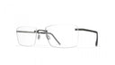 Rimless glasses with dark gray temples on a white background