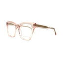 Pink cat-eye eyeglasses on a white background