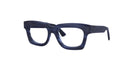 Navy blue thick eyeglasses on a white background