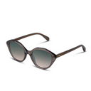 Cat-eye sunglasses with a translucent dark brown acetate frame and gradient gray lenses, shown on a plain white background.