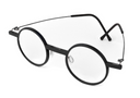Black Round monogram designer eyewear, side view.