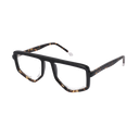 Black aviator teyeglasses with tortoiseshell accents on a white background