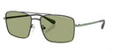 Green framed sunglasses on a white background.