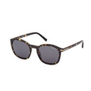 Black havana-framed sunglasses on a white background.