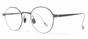 Round eyeglasses with thin gun metal frame on a white background