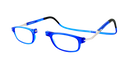 Clic Flex XL Magnetic rectangle Reading glasses - color blue that opens from the nose and has a flexible neck strap
