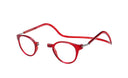 Clic Magnetic round Reading glasses - color red that opens from the nose and has a neck strap