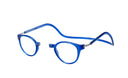 Clic Magnetic round Reading glasses - color blue that opens from the nose and has a neck strap