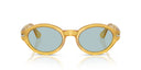 Sunglasses with light blue lenses on a white background