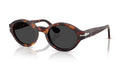 Sunglasses with tortoiseshell frame and dark lenses on a white background