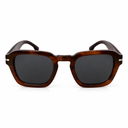 Front angle of tortoiseshell framed sunglasses on a white background. 