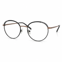 Round eyeglasses with black frame and brown accents on a white background
