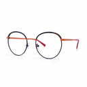 Round eyeglasses with black frames and orange temples