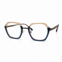 Blue and gold eyeglasses on a white background