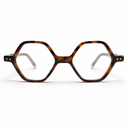Tortoiseshell eyeglasses with clear accents on a white background