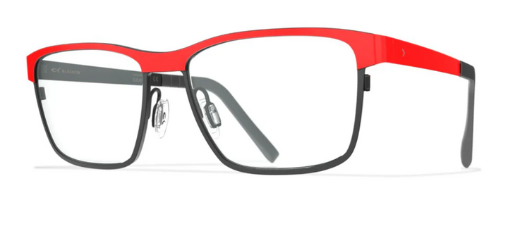 Blackfin Red and black eyeglasses on a white background