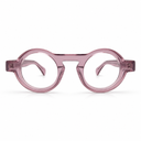 Round pink eyeglasses on a white background