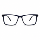 Blue rectangular eyeglasses on a white background