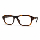 Rectangular tortoise eyeglasses on a white background