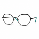 Black and teal eyeglasses on a white background